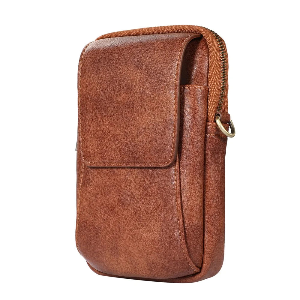 Waist Bag Vintage PU Leather Cellphone Holder Holster Multifunctional Sling Crossbody Shoulder Bag - Brown - 1