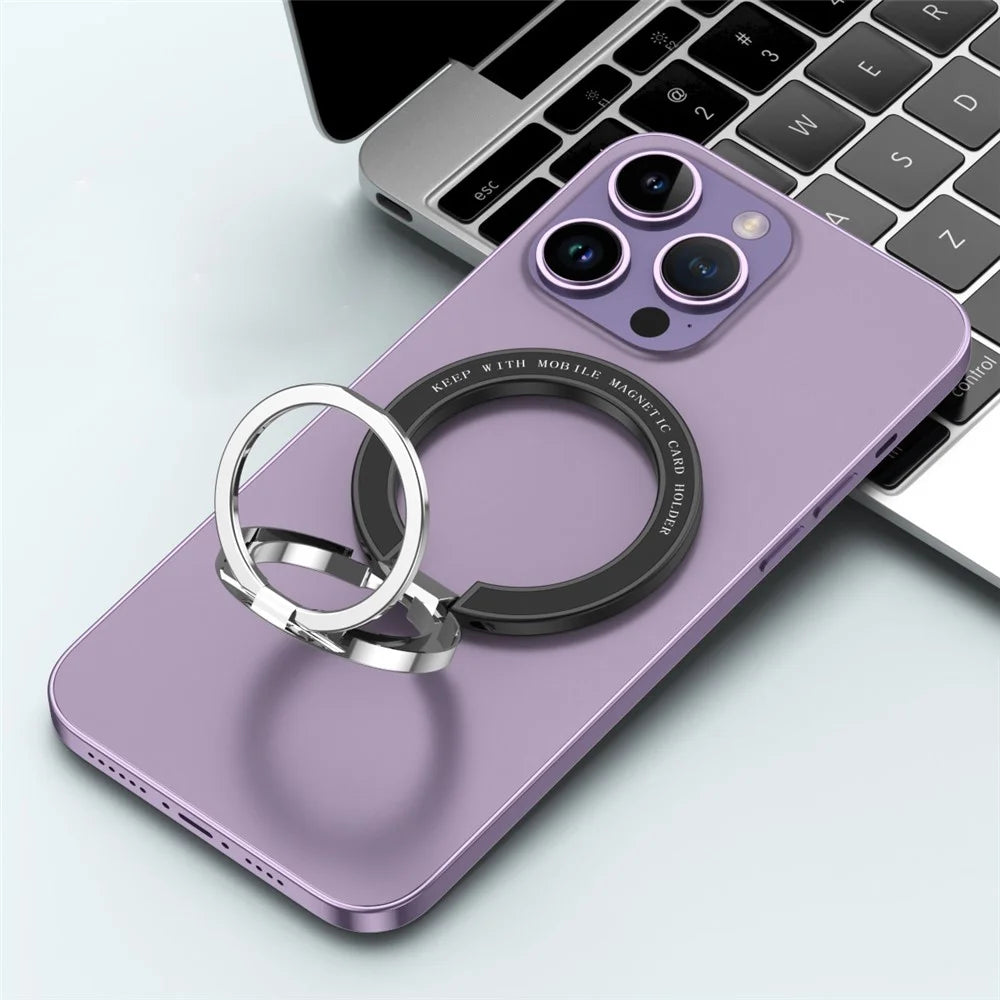 Magnetic Ring Stand 360° Rotation Foldable Finger Grip Dual-Axis Zinc Alloy Phone Kickstand - Black - 2