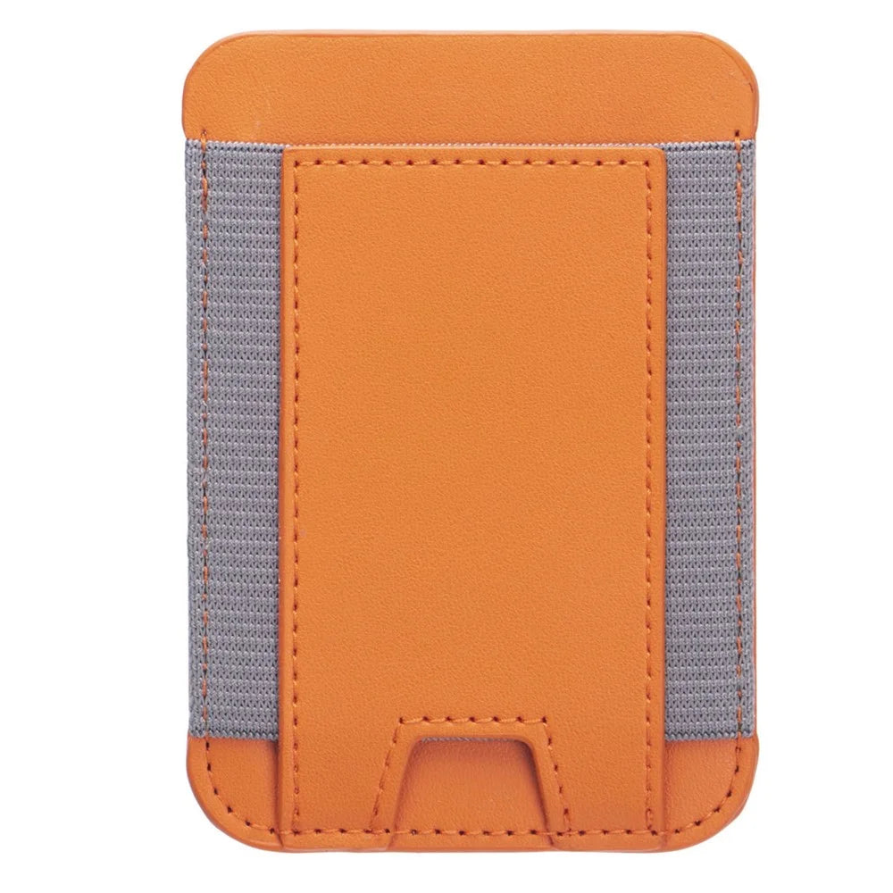 Stretchy Magnetic Card Holder for iPhone 14 / 13 / 12 Series PU Leather Card Cash Pouch Bag - Orange - 1