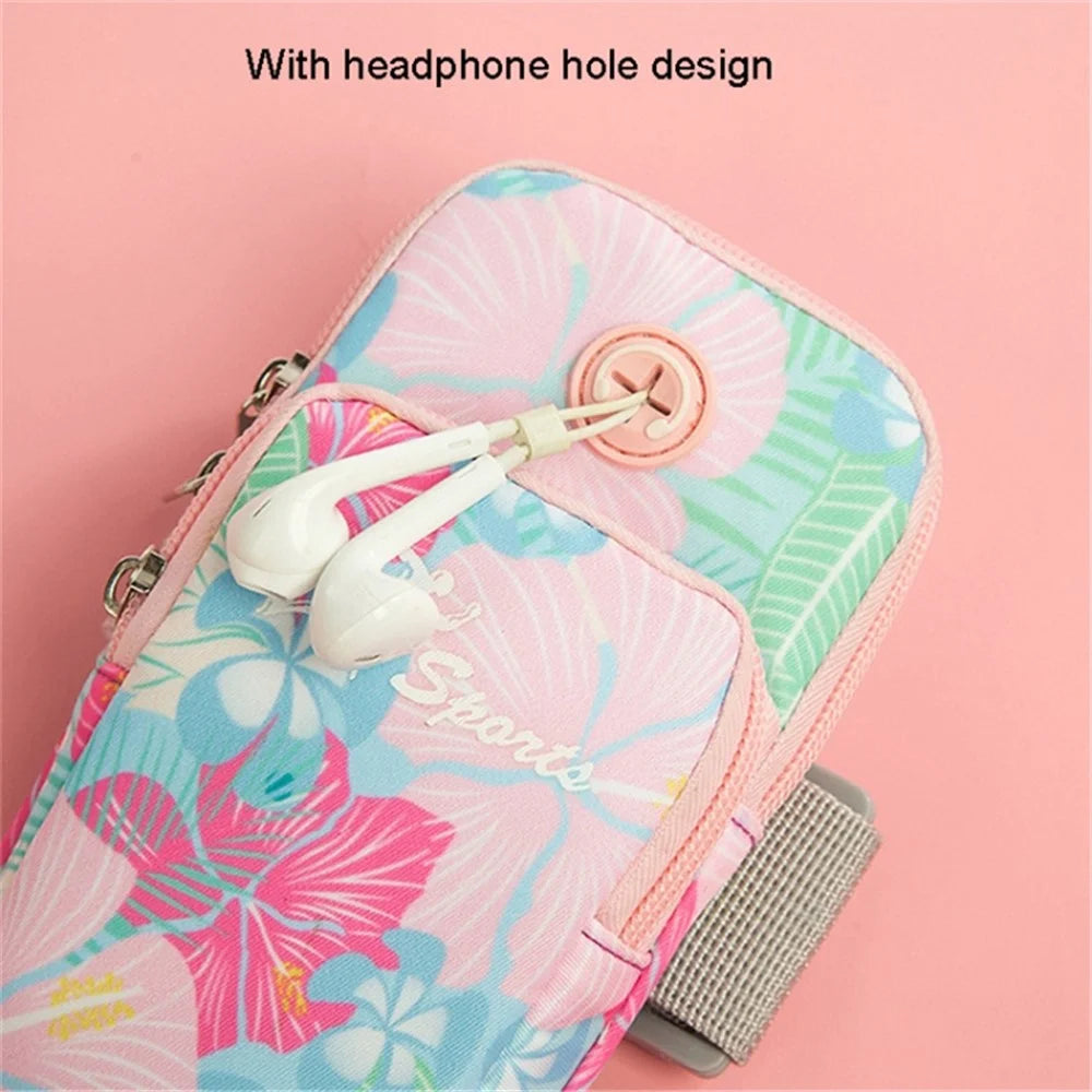 18 x 9cm Arm Band Elastic Phone Holder Flower Pattern Small Item Storage Bag Armband Cell Phones Pouch (Size: L) - Brilliant Purple - 5