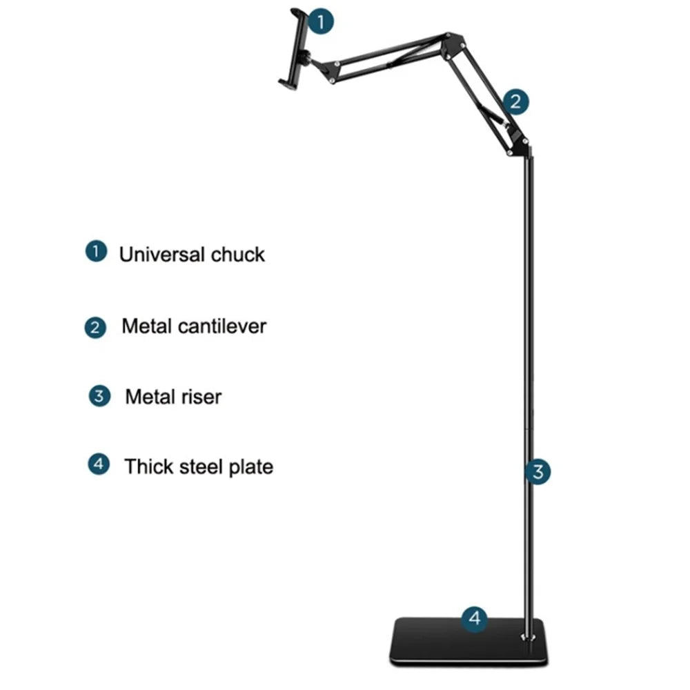 Cell Phone Stand 175cm Adjustable Height Phone Holder Mount Metal+ABS Multifunctional Clamp Mount - 2