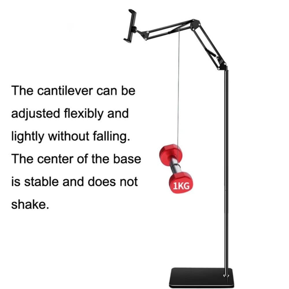 Cell Phone Floor Stand 175cm Adjustable Arm Stretchable Metal+ABS Phone Mount Holder for 5.5-9cm Width Devices - 6