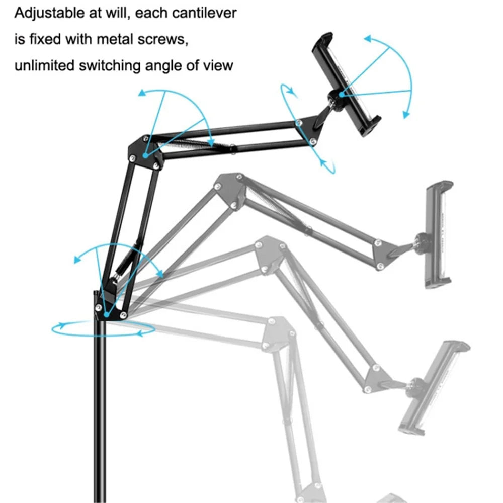 Telescopic Phone Tablet Floor Stand 175cm Retractable Metal+ABS Smartphone Holder Mount for 12-20cm Width Devices - 2