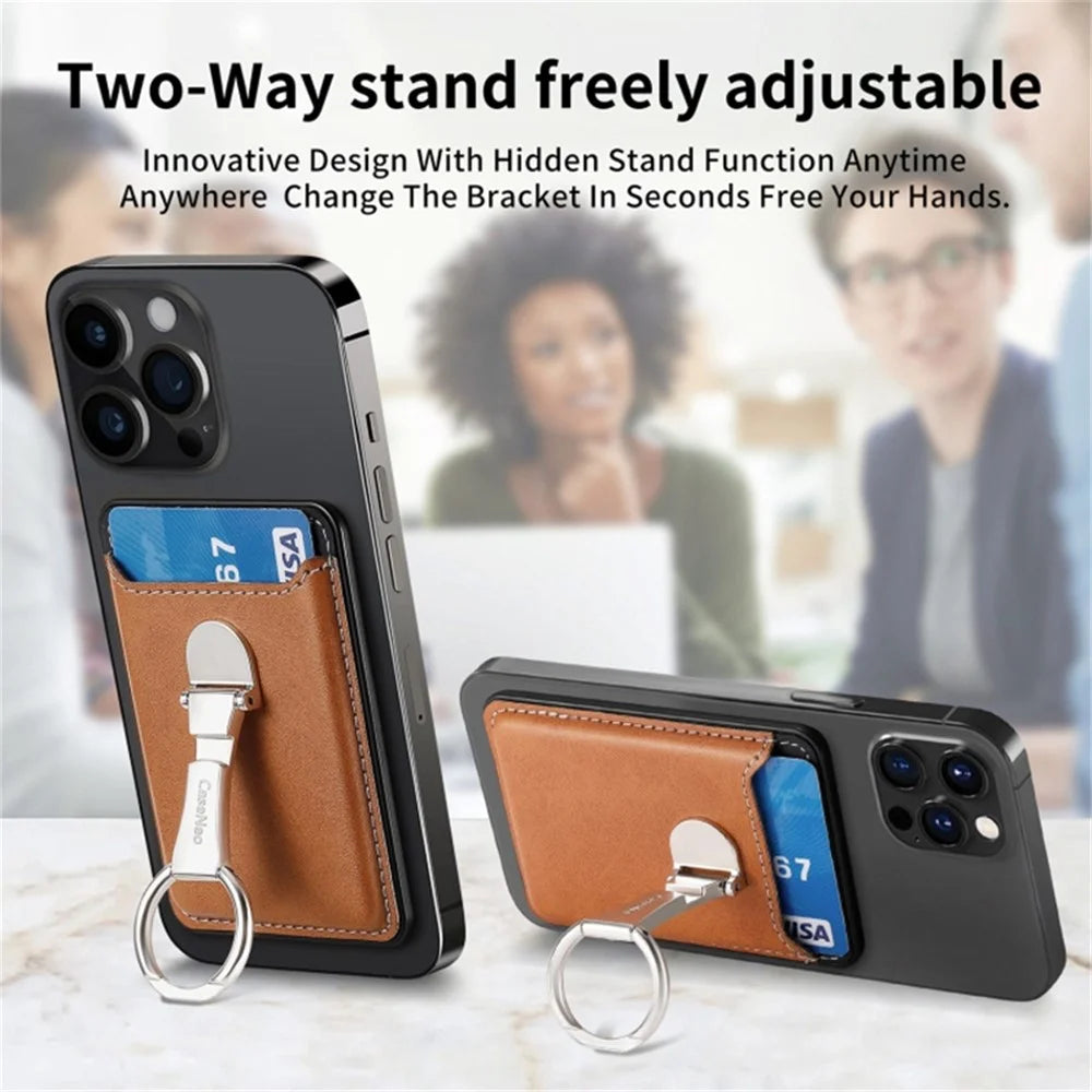 Card Holder PU Leather Kickstand Card Bag - Brown - 3
