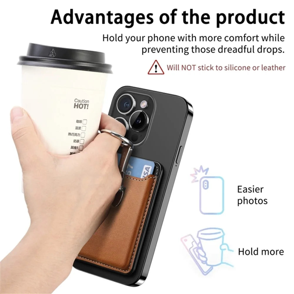 Card Holder PU Leather Kickstand Card Bag - Brown - 6