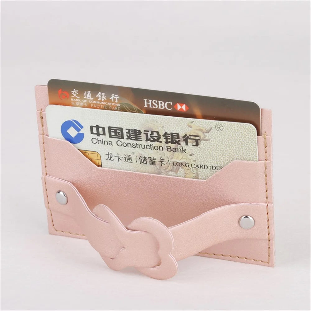 MRC04 Stick-On Phone Card Holder Leather Card Pouch with Heart Kickstand - Pink - 3