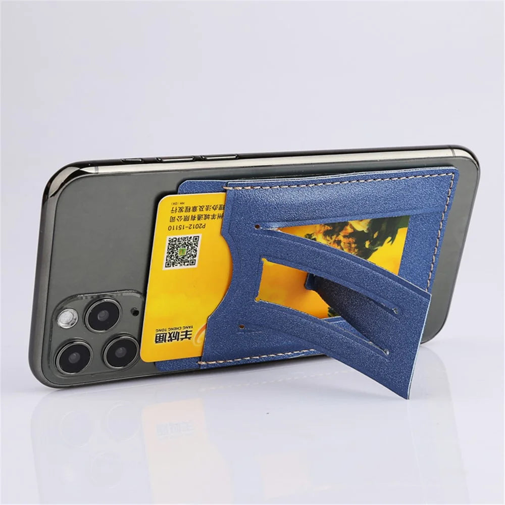 MRC030 Adhesive Phone Card Holder Kickstand PU Leather Cards Case Support Magnetic Car Mount - Red - 2