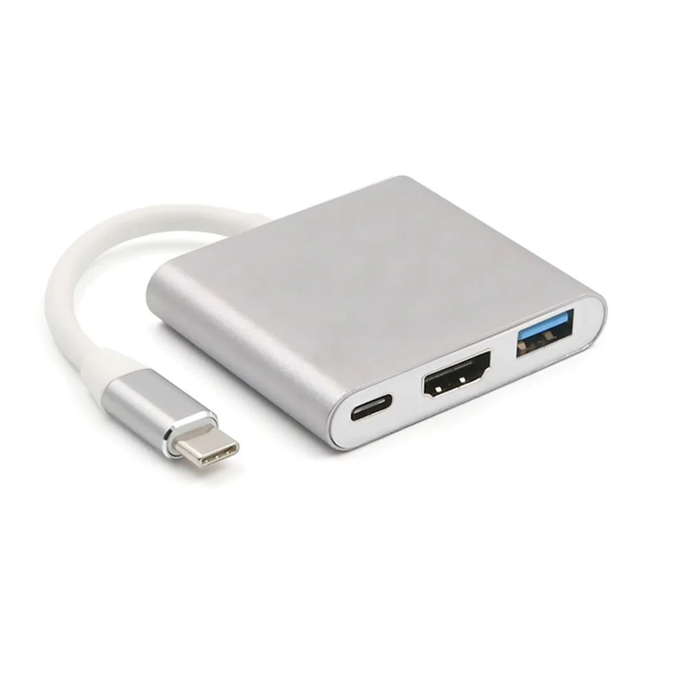 T536 3 in 1 Type C to HD USB 3.0 Multiport Cable Converter Adapter for Samsung Huawei MacBook - Grey - 1