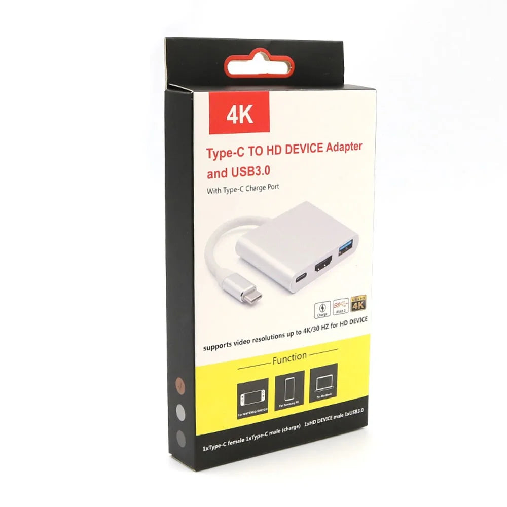 T536 3 in 1 Type C to HD USB 3.0 Multiport Cable Converter Adapter for Samsung Huawei MacBook - Grey - 2