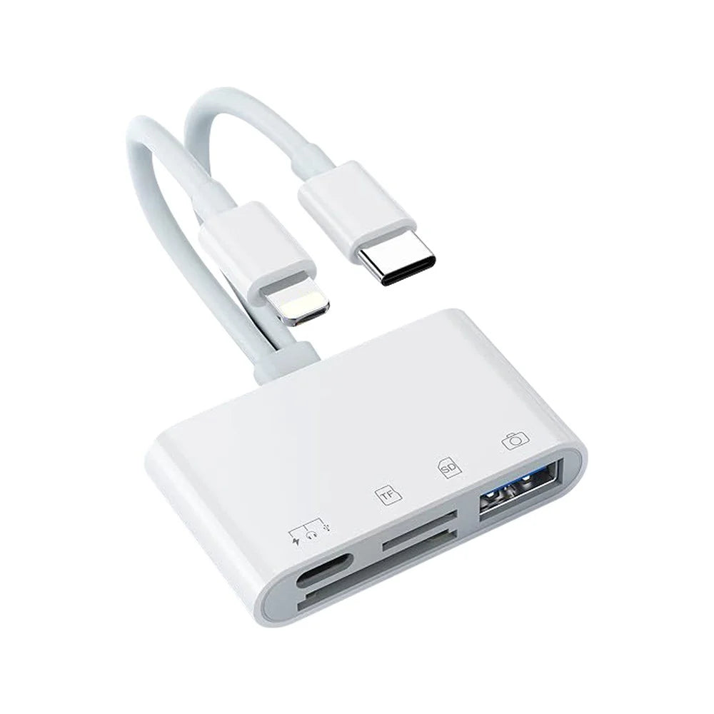 NK-104pro USB-C / 8-pin Card Reader 4 in 2 Camera Memory Card Reader SD+TF+USB OTG+USB-C Adapter - 1