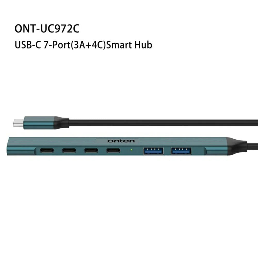 ONTEN UC972C 7-in-1 Aluminum Alloy Type-C Hub USB 3.0 / 2.0 + Type-C Multiport Docking Station - Pine Green - 2