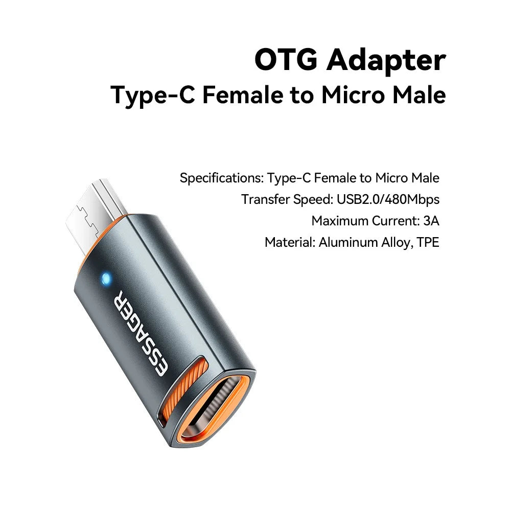 ESSAGER Type-C Female to Micro Male Converter Aluminum Alloy OTG Adapter - 2