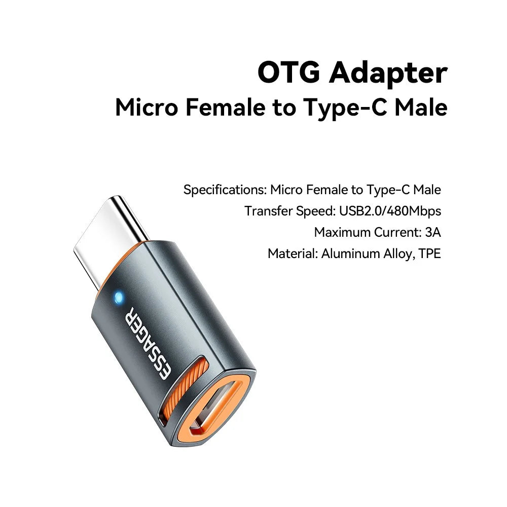 ESSAGER Micro Female to Type-C Male Converter Aluminum Alloy OTG Adapter - 2