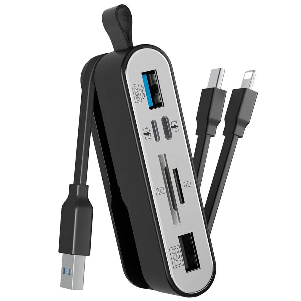 NK1058 3-in-1 USB 3.0 + USB-C + iP to SD / TF Card Reader USB Splitter Adapter for Mouse Keyboard - 1