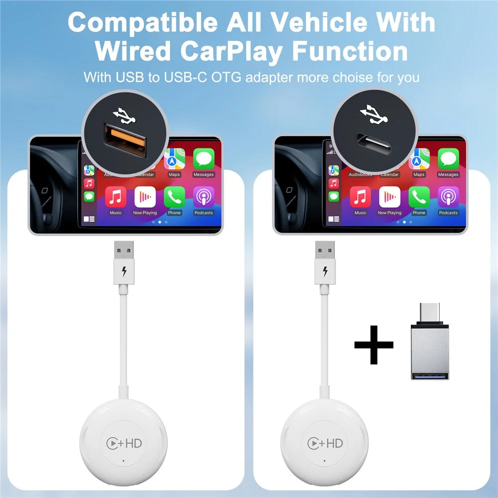 020-6-1 USB Plug Carplay Adapter with HD Female Port Wireless Multimedia Player for iPhone - White - 6