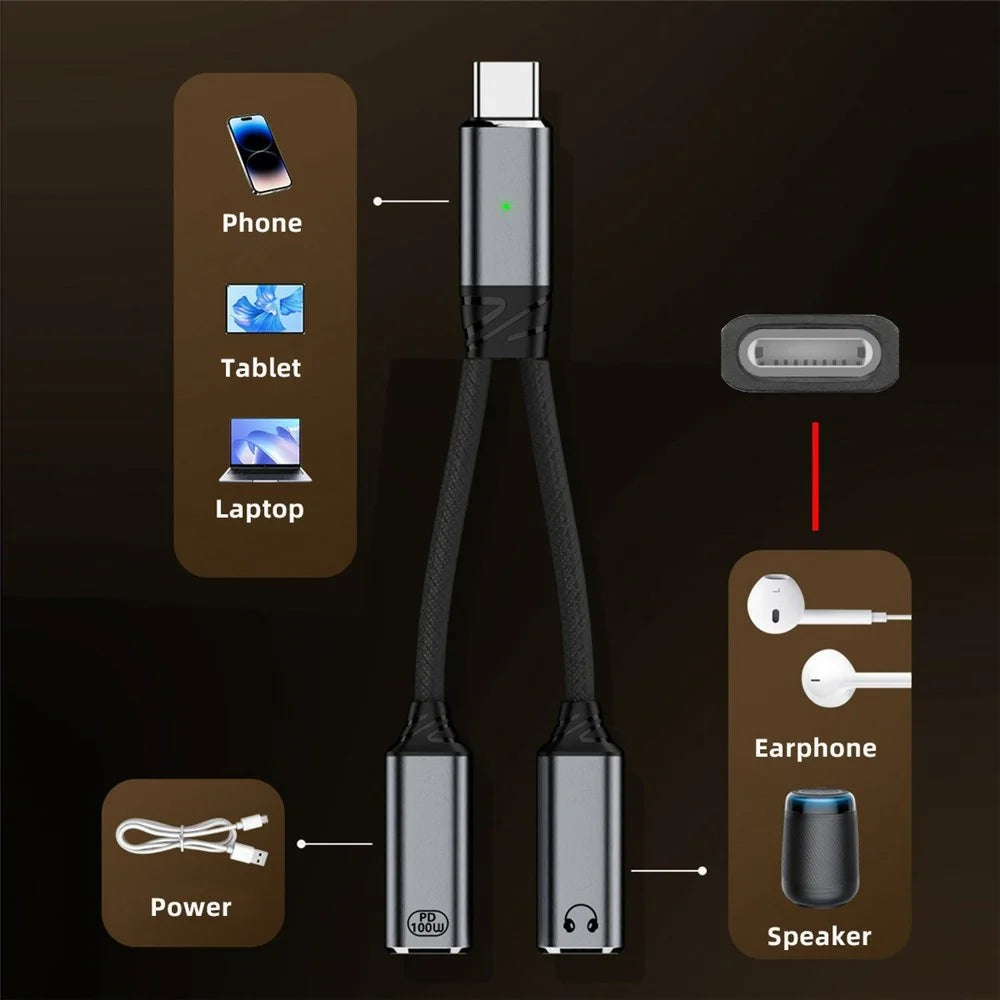 UC-030-TC004 USB-C to 8-Pin Female Adapter Cable with 100W PD and DAC Audio for Laptop Tablet Phone - 6