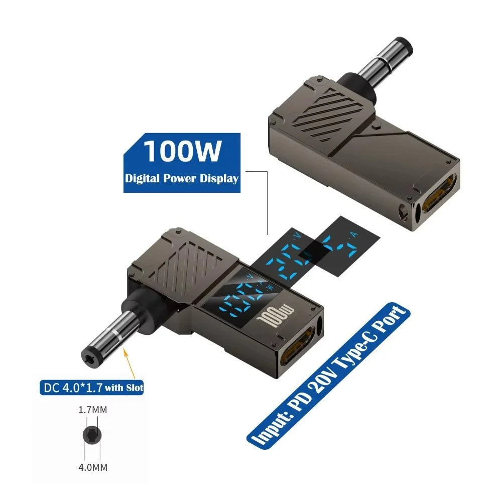 PD 100W Laptop Charging Adapter Type-C to DC 4.0x1.7mm Digital Display Zinc Alloy Charging Converter - 2