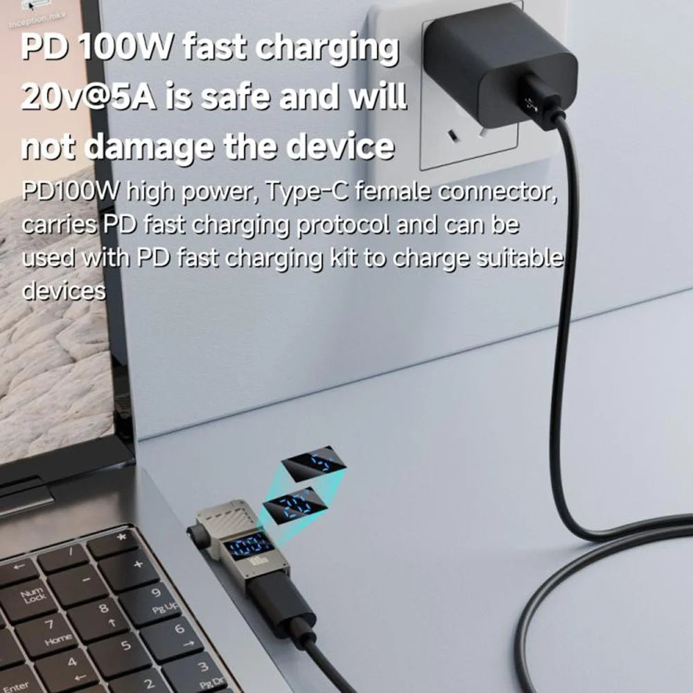 PD 100W Laptop Charging Adapter Type-C to DC 4.0x1.7mm Digital Display Zinc Alloy Charging Converter - 4