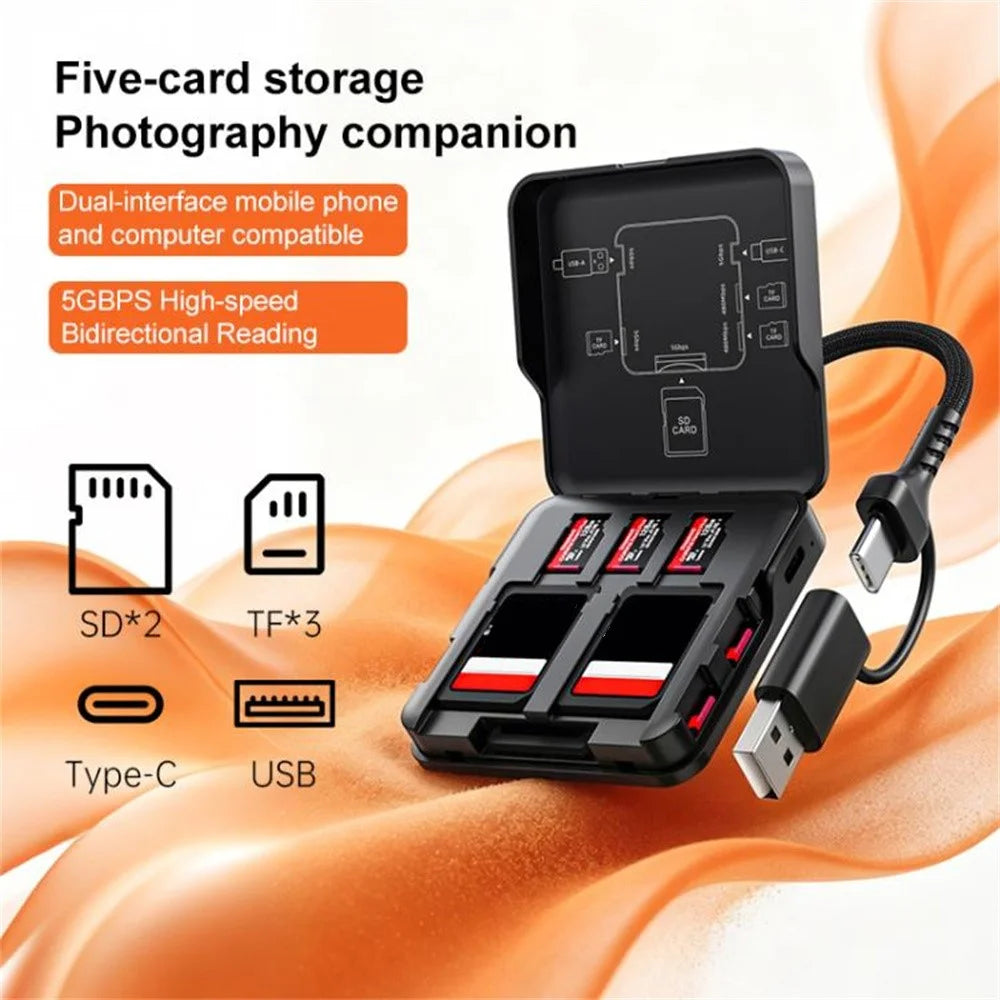 ADS-319 Portable Multifunctional Card Reader Storage Case USB-C  /  USB 3.0 5Gbps High Speed Data Transfer Adapter for SD TF Cards - Black - 4