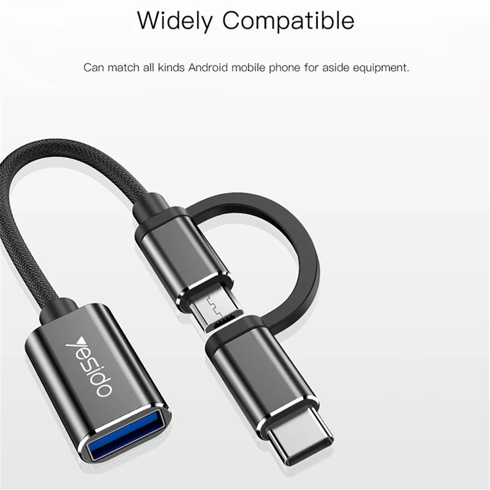 YESIDO GS02 2-in-1 Type C/Micro to USB OTG Adapter Cable Connector for Samsung Xiaomi Huawei MacBook - 5