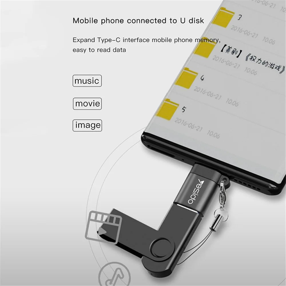 YESIDO GS06 Portable Type-C to USB OTG Connector Adapter with Keychain - Black - 3