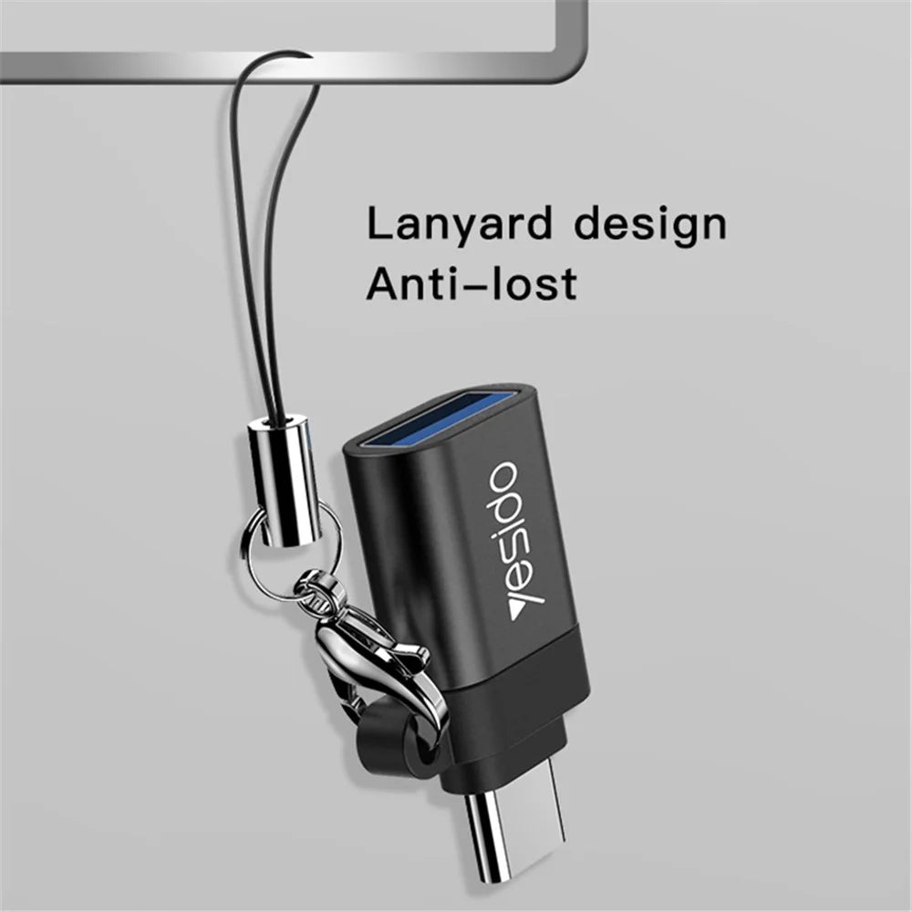 YESIDO GS06 Portable Type-C to USB OTG Connector Adapter with Keychain - Black - 5