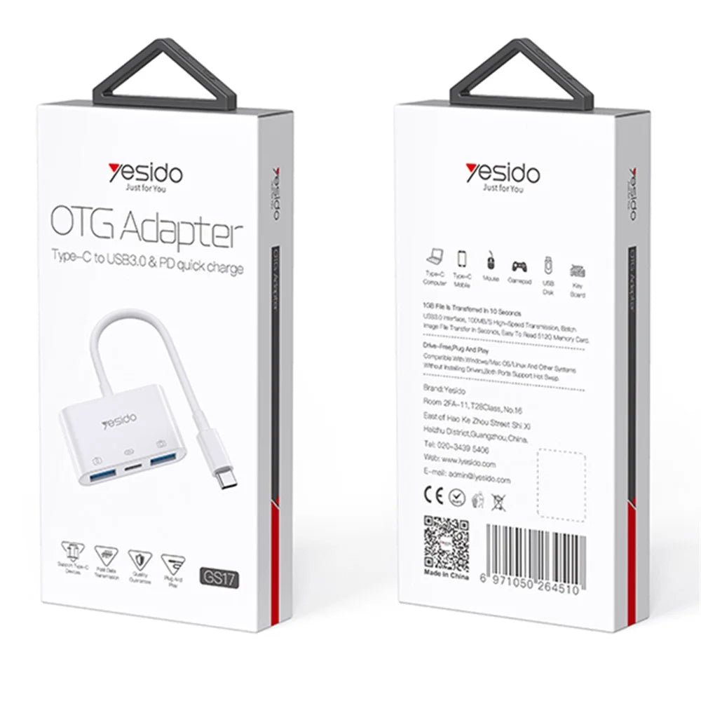 YESIDO GS17 Type-C to USB Converter with PD Fast Charging Port USB 3.0 OTG Adapter for U-Disk Mouse Keyboard - 7