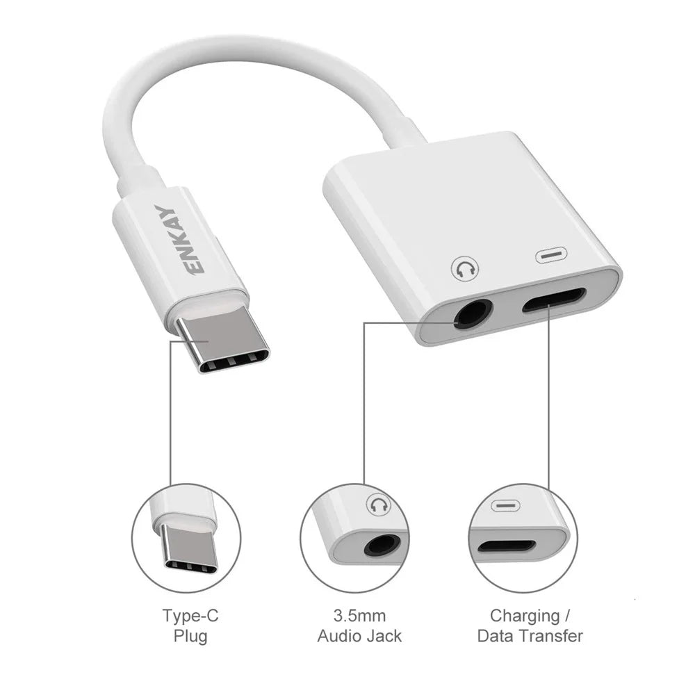 ENKAY HAT PRINCE ENK-AT106 USB C to 3.5mm Headphone Charger Adapter Type C Earphone Jack AUX Dongle Audio Converter - 2