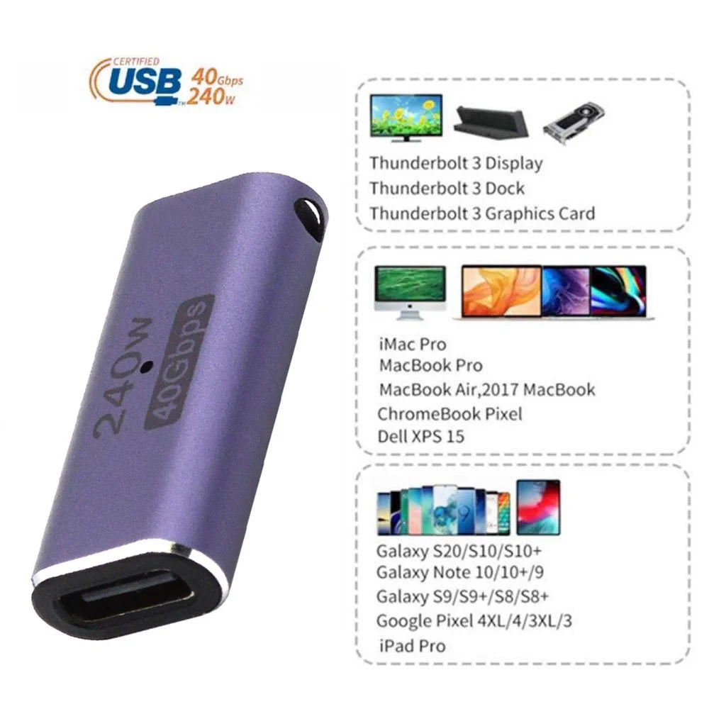 240W 40Gbps Type-C Female to Female Straight Mini Adapter Converter Support 8K Audio Transmission - 4