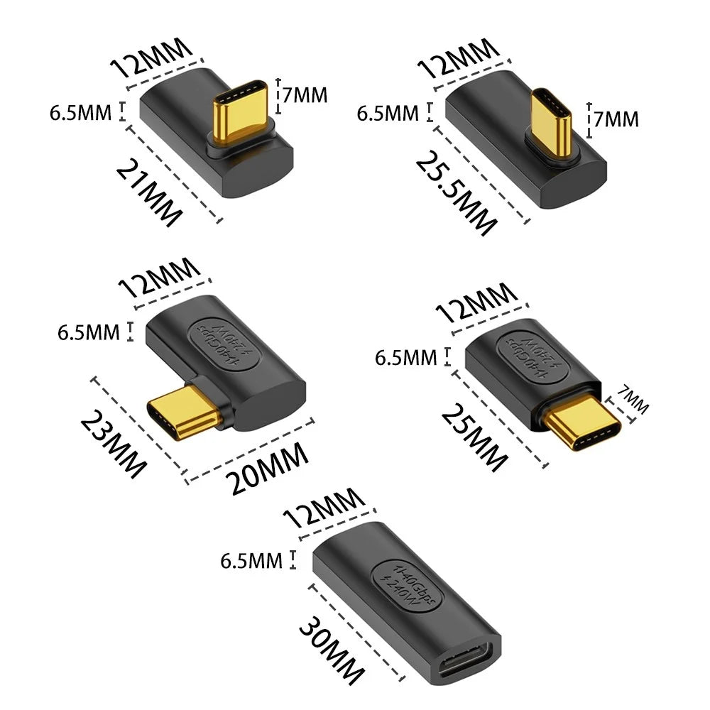40Gbps 240W Fast Charging Adapter Type-C Female to Type-C Male Elbow Converter - 7