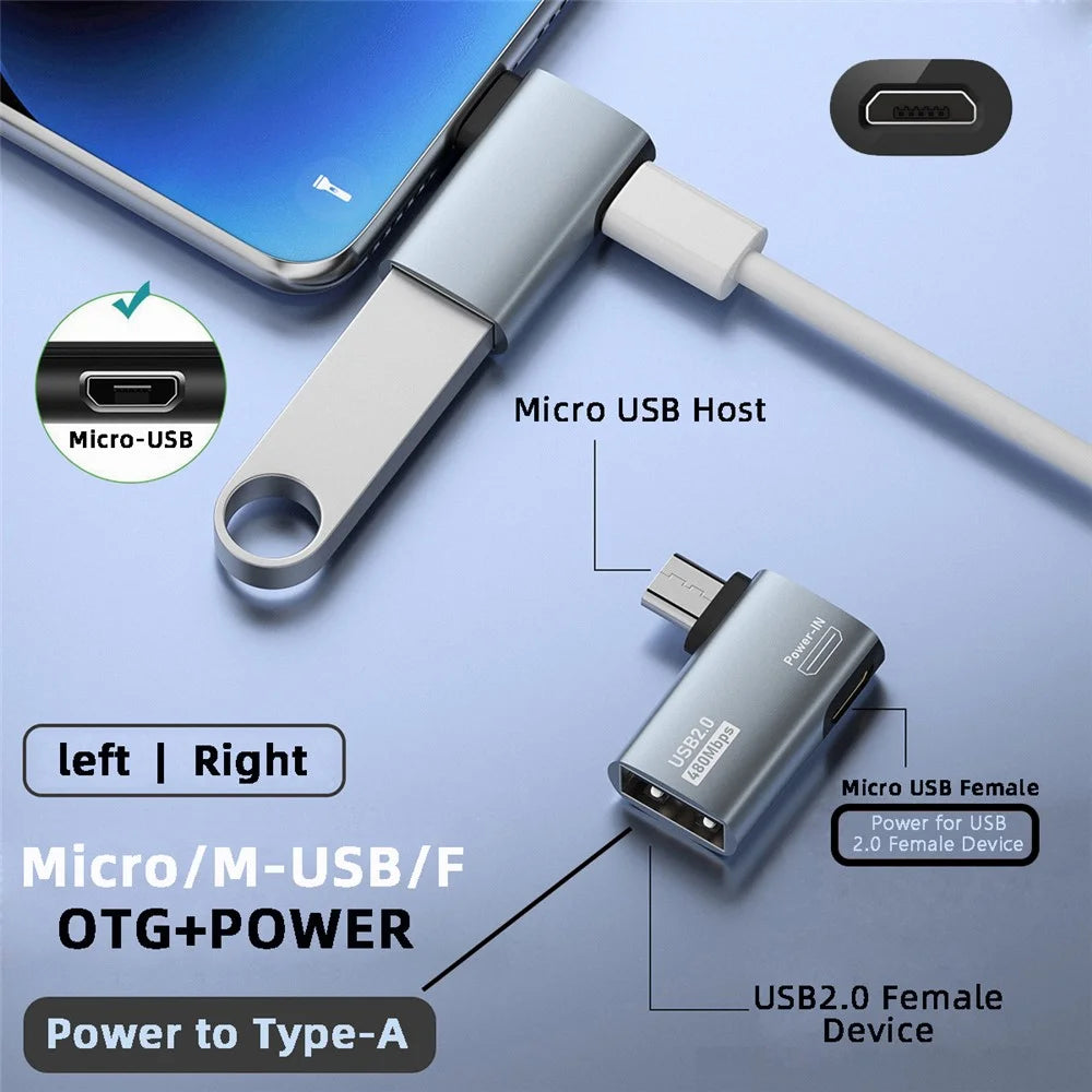 U2-009-RI For Phone Tablet Right Angled 90 Degree Micro USB 2.0 to Type-A Female OTG Adapter with USB Power - 4