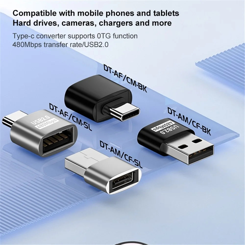 USB 2.0 Male to USB-C Female Adapter 480Mbps Data Transfer OTG Converter - Black - 4