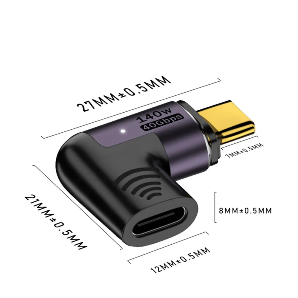 Angled 140W 5A Magnetic USB 4.0 Type-C Male to Female 40Gbps Data OTG Adapter - 7