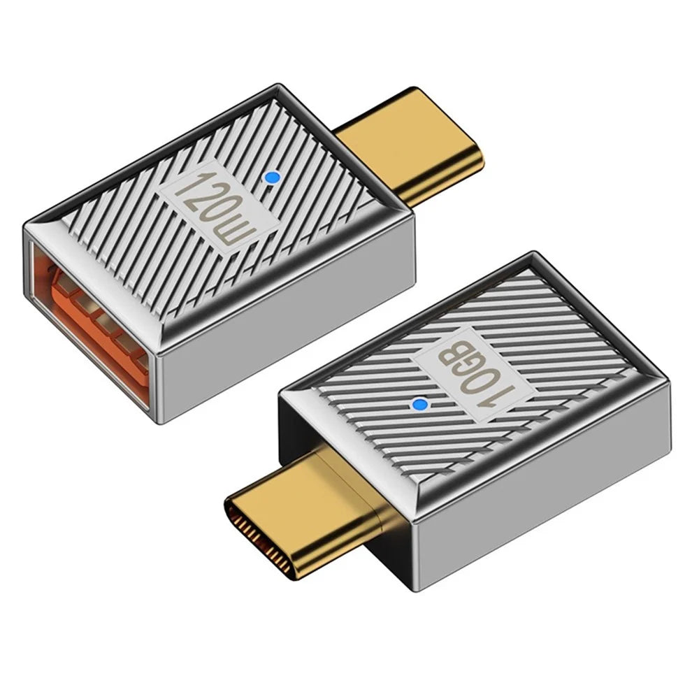 120W 10Gbps Mini Converter USB-A 3.1 Female to Type-C Male Straight OTG Adapter - Silver - 1