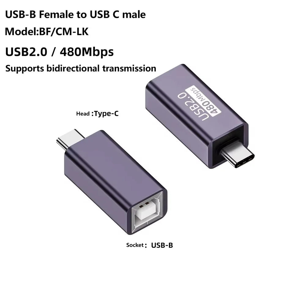USB-B Female to USB-C Male Converter Adapter 480Mbps Data Transfer Connector for Electric Piano / Printer - 4