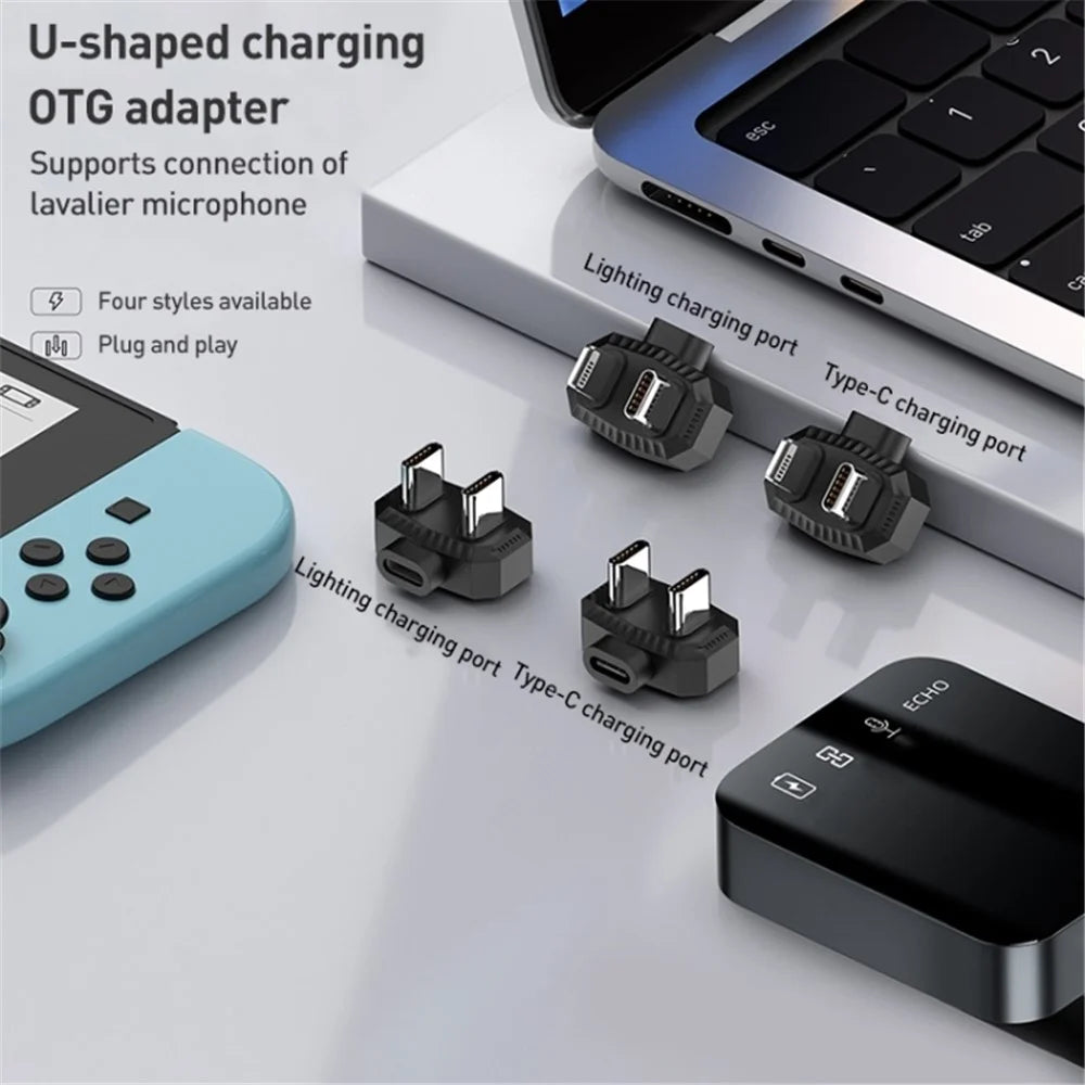 Type-C Female to Type-C+8-Pin Male OTG Converter Lavalier Microphone U-Shaped Charging Adapter - 5