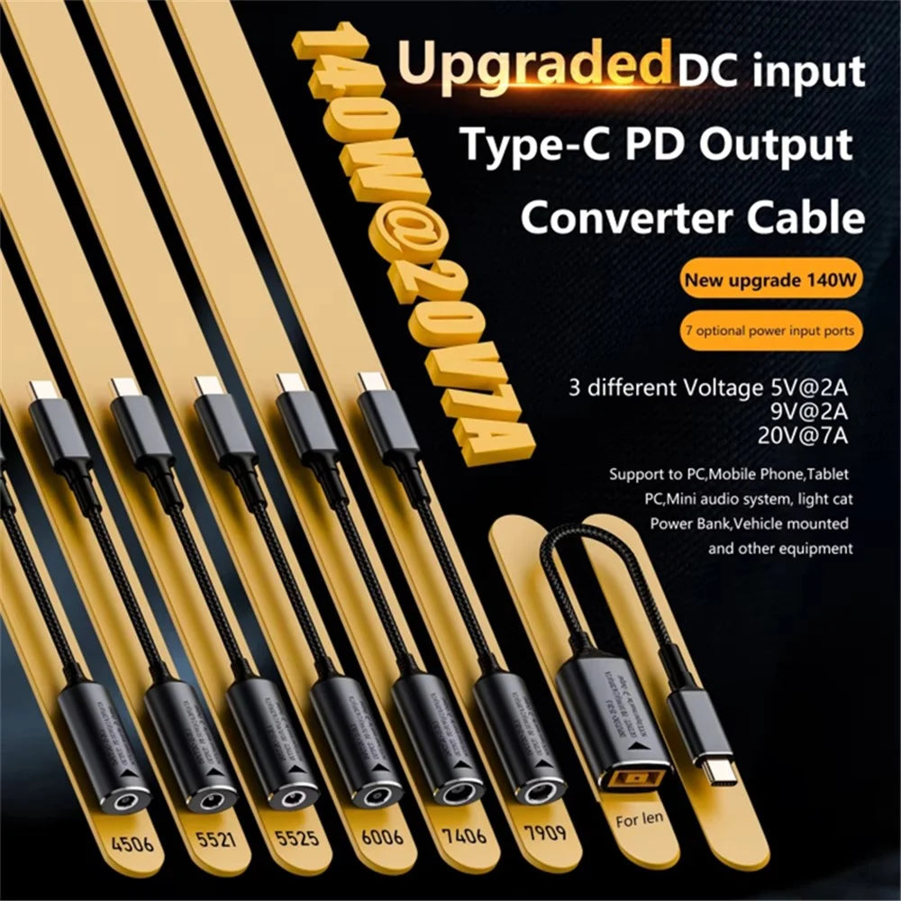 Braided Cable 5.5x2.5mm DC Female to Type-C Male Adapter Supports 140W Fast Charging - 5