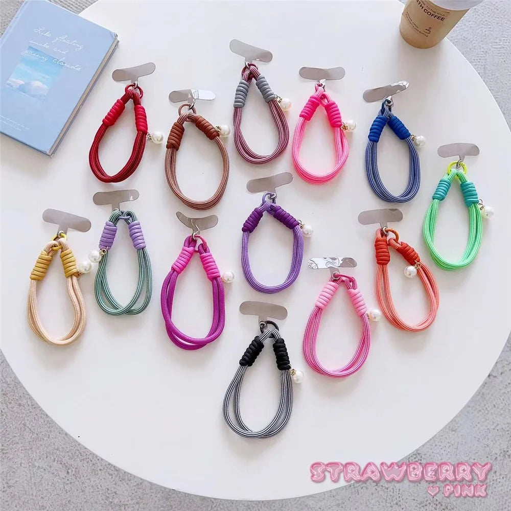 Phone Short Lanyard 30cm Wrist Strap Nylon Pearl Hand Strap with Tether Tab - Dark Brown - 2