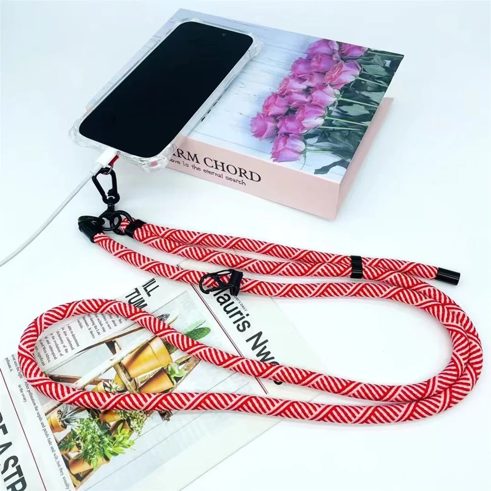8mm Thick Phone Lanyard Crossbody Adjustable Strap Twill Pattern with Tether Tab, Total Length: 120cm - Pink+Yellow - 2