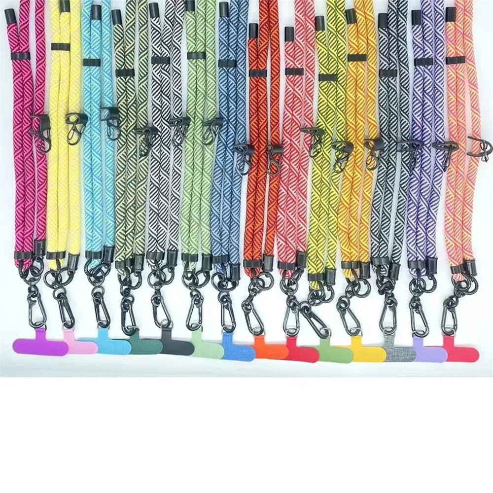 8mm Thick Phone Lanyard Crossbody Adjustable Strap Twill Pattern with Tether Tab, Total Length: 120cm - Pink+Yellow - 3