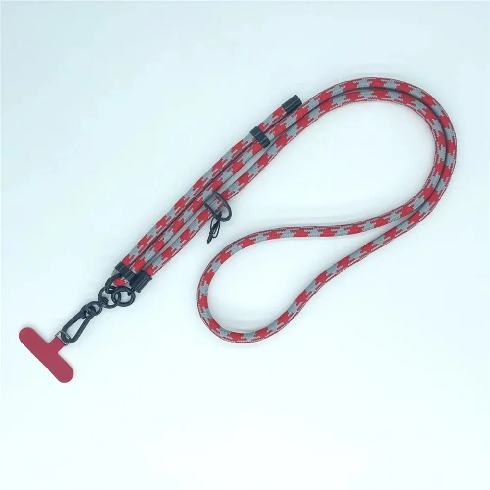 8mm Thick Phone Lanyard Pattern  Phone Crossbody Neck Strap with Tether Tab, Total Length: 135cm - Red+Grey - 1