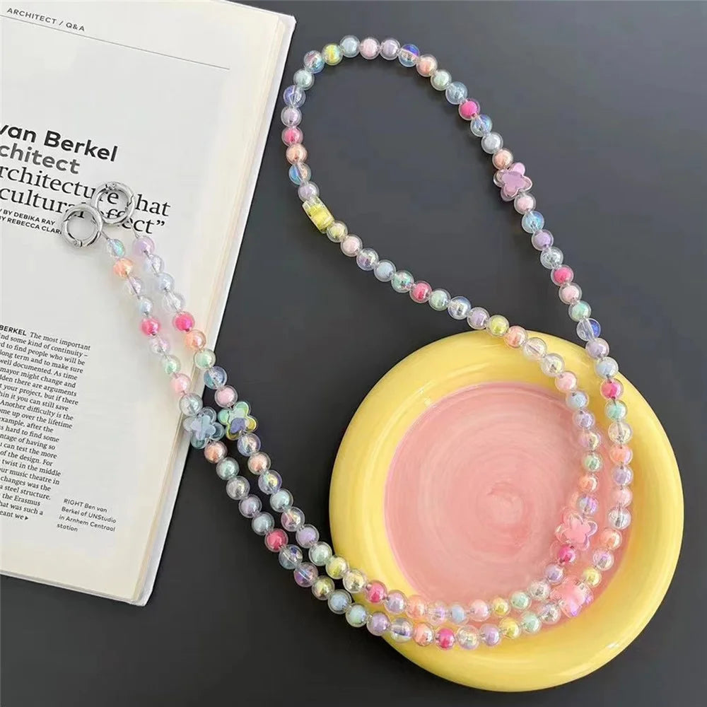 120cm Colorful Beads Strap Four-Leaf Clover Phone Crossbody Chain with Tether Tab - 3