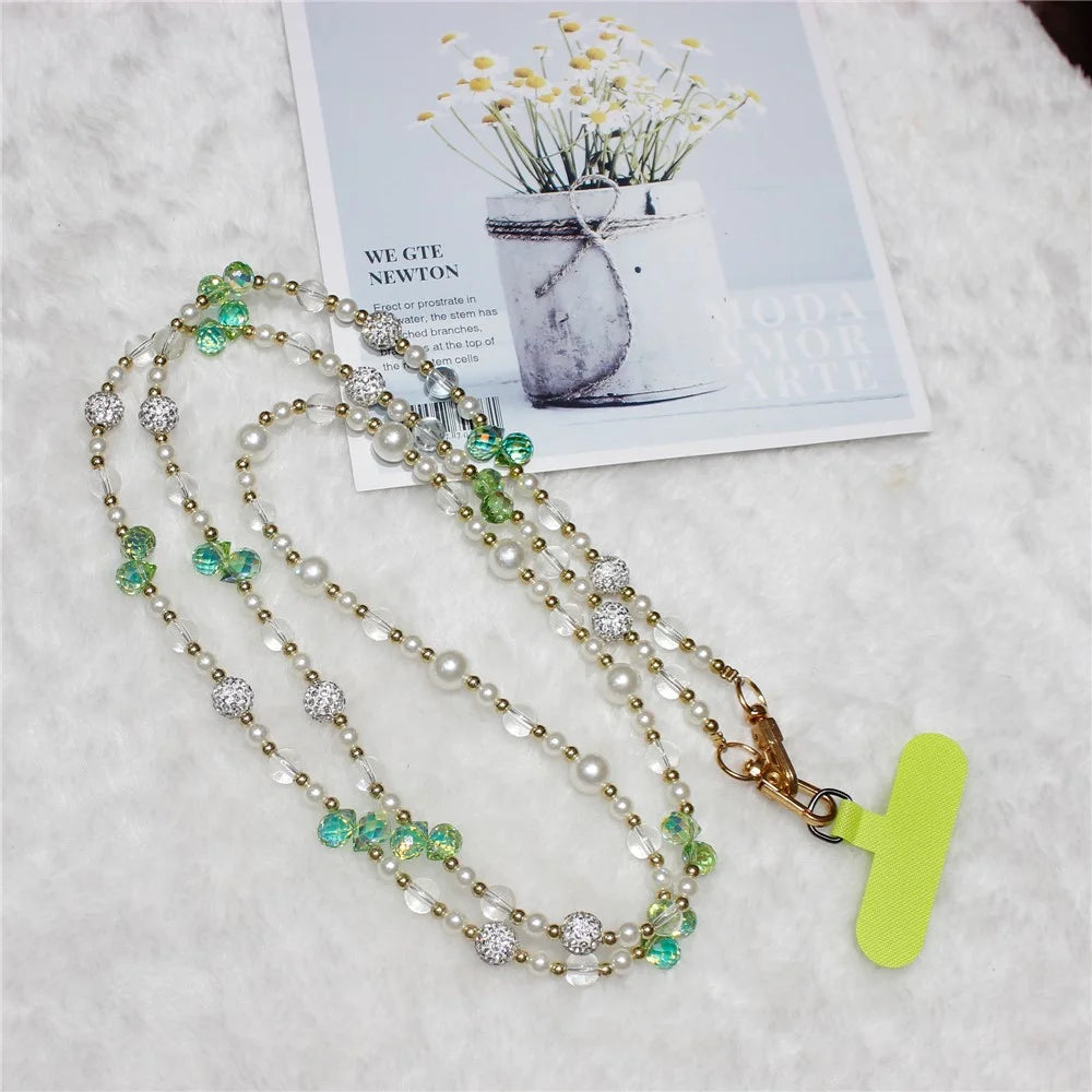 120cm Sparkling Diamond Beads Phone Strap Crossbody Chain - Green - 2