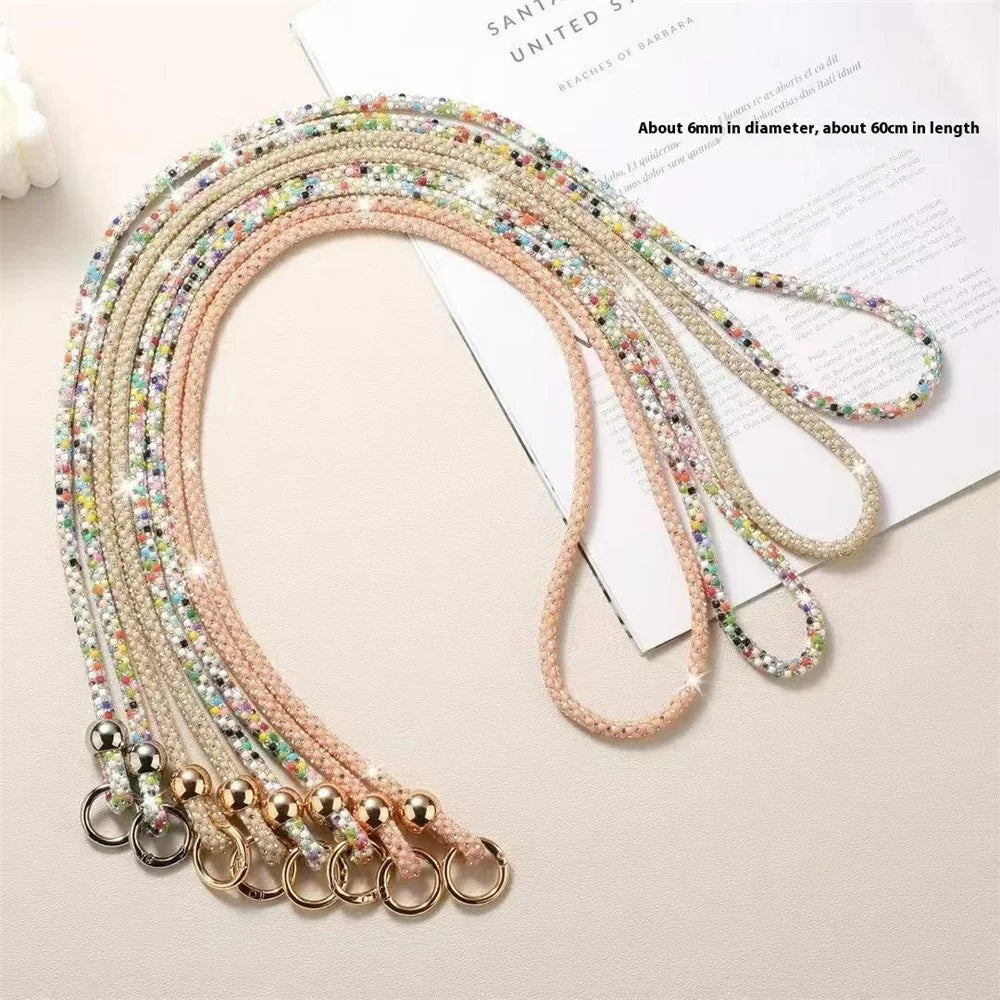 60cm Crossbody Phone Lanyard Strap with Tether Tab Cell Phone Strap Plastic Pearls Rhinestone Decoration - Mult Color Gold - 3