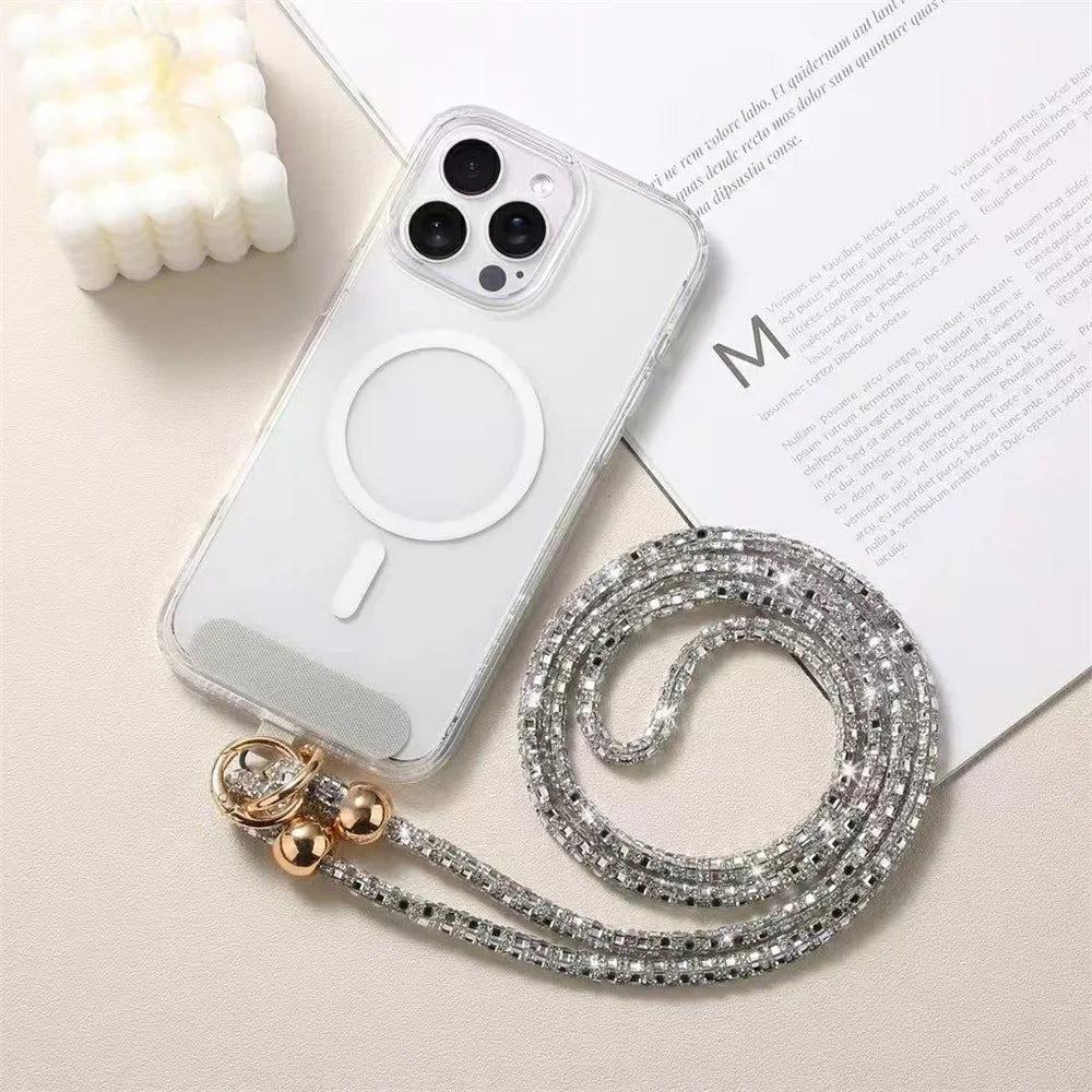 Crystal Beaded Phone Lanyard Crossbody Strap with Tether Tab for Mobile Devices - Crystal Gold - 2