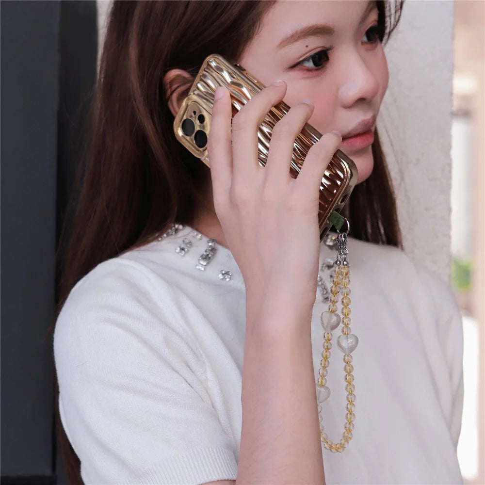 YISIXICI SJL0006 Phone Charms Citrine Hand Strap 7mm Round Bead Heart Design Hanging Lanyard - 2