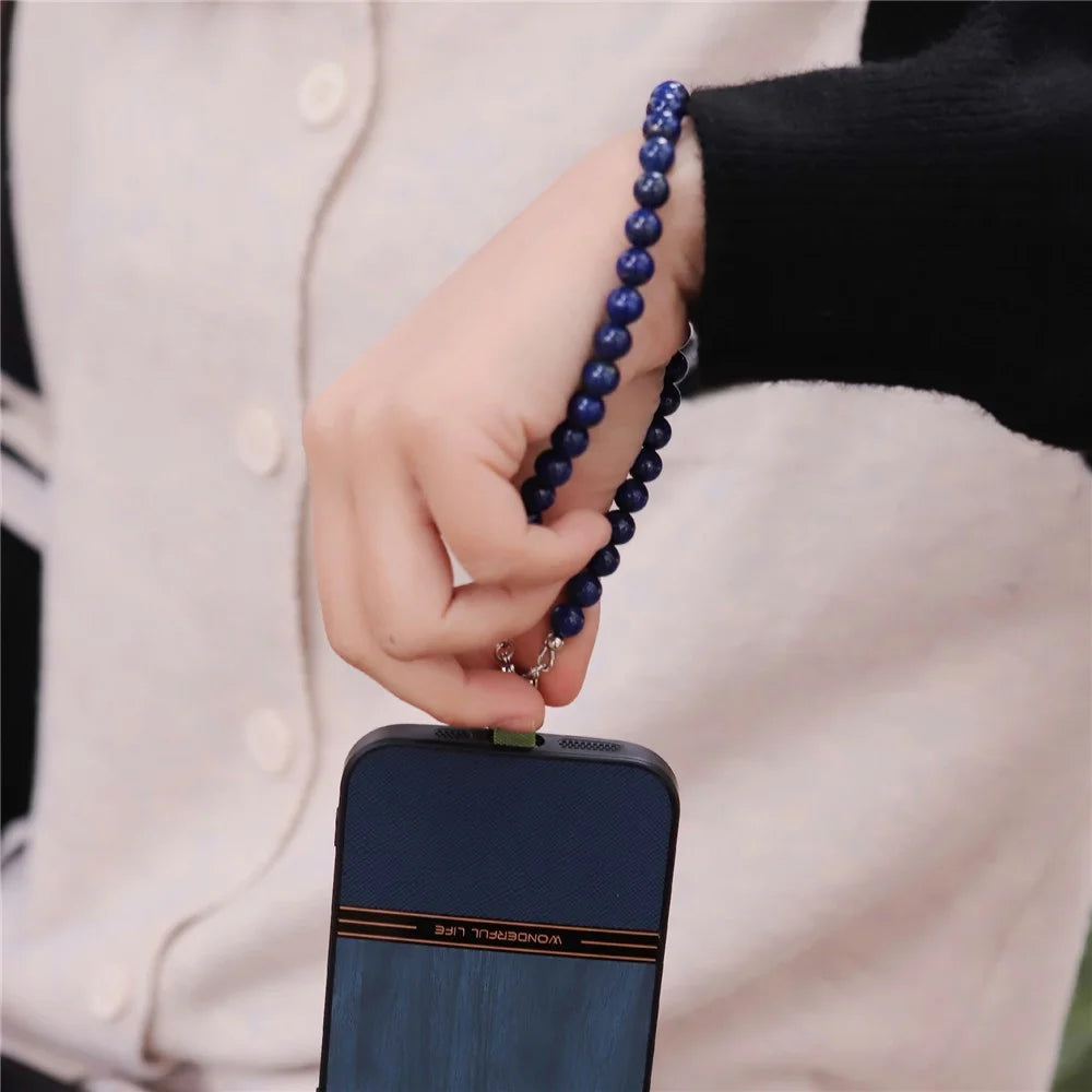 YISIXICI SJL0023 8mm Round Bead Phone Lanyard Lapis Lazuli Charm Cellphone Hand Strap - 4