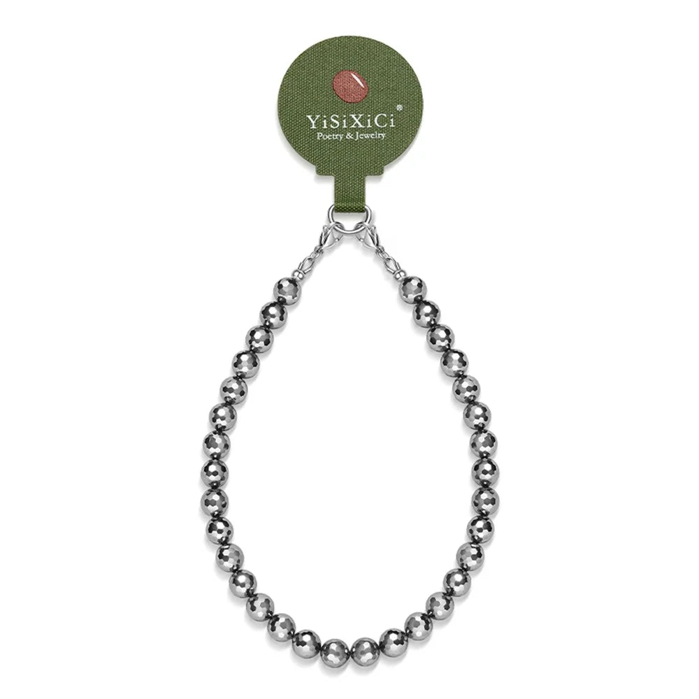 YISIXICI SJL0025 8mm Beaded Bracelet Terahertz Stone Phone Charm Strap Wrist Lanyard - 1