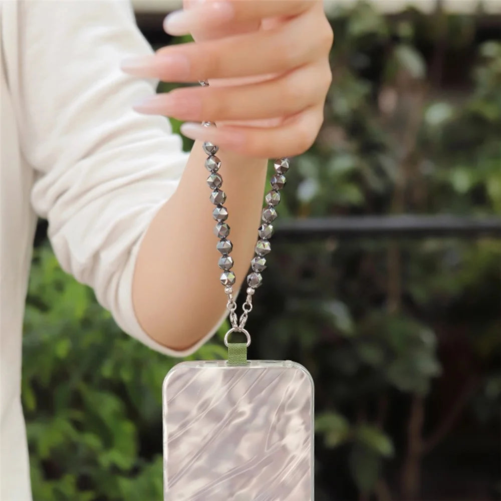 YISIXICI SJL0026 Terahertz Stone Phone Charm Strap 8mm Polygonal Beads Bracelet Wrist Lanyard - 7