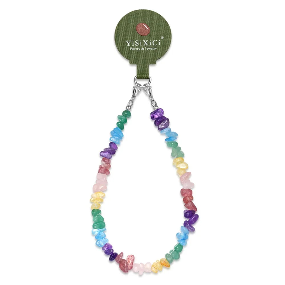 YISIXICI SJL0035 Irregular Multicolored Gemstone Wrist Lanyard Decorative Phone Charm Bracelet - 1